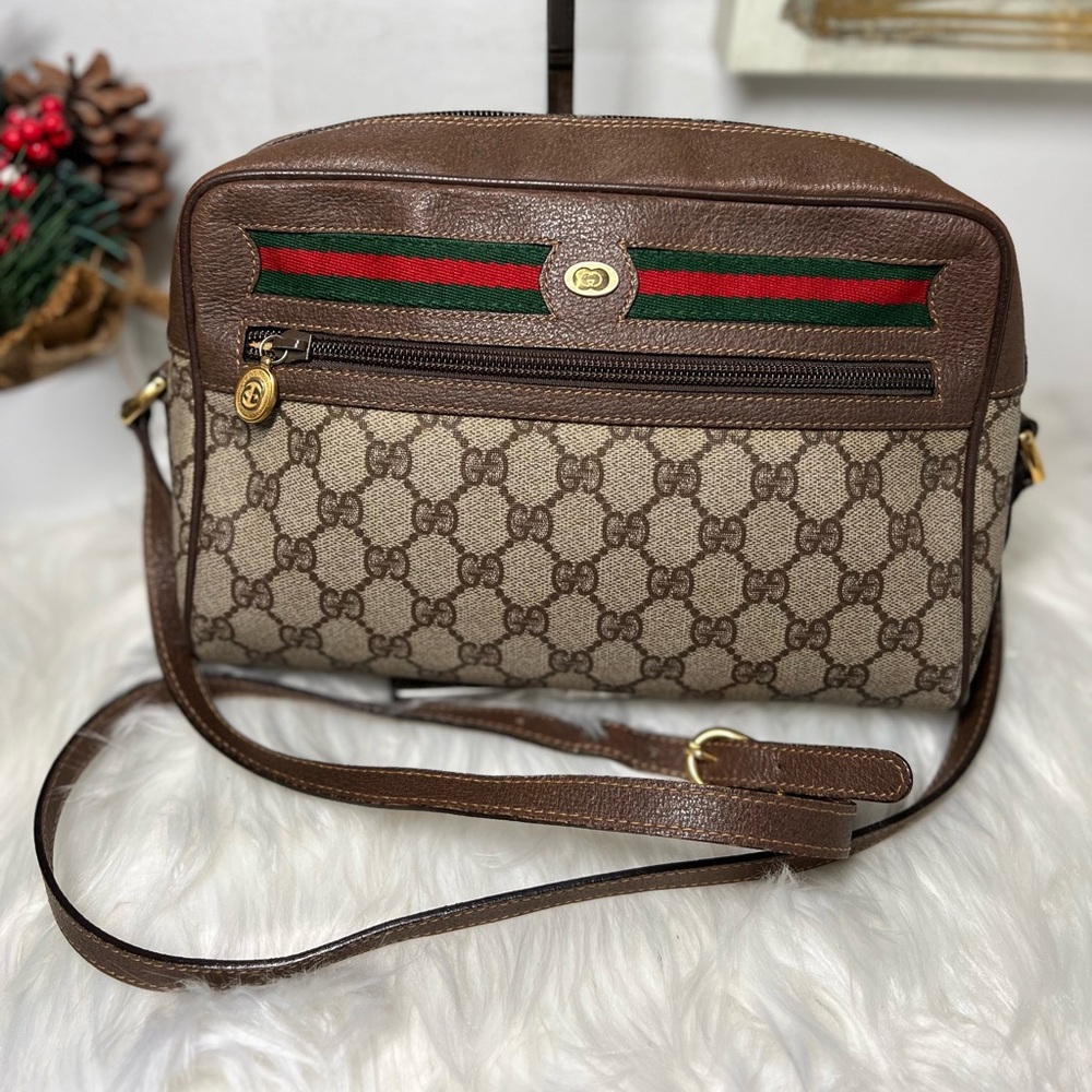 Vintage GUCCI Shoulder crossbody Bag Sherry Line PVC Beige Authentic